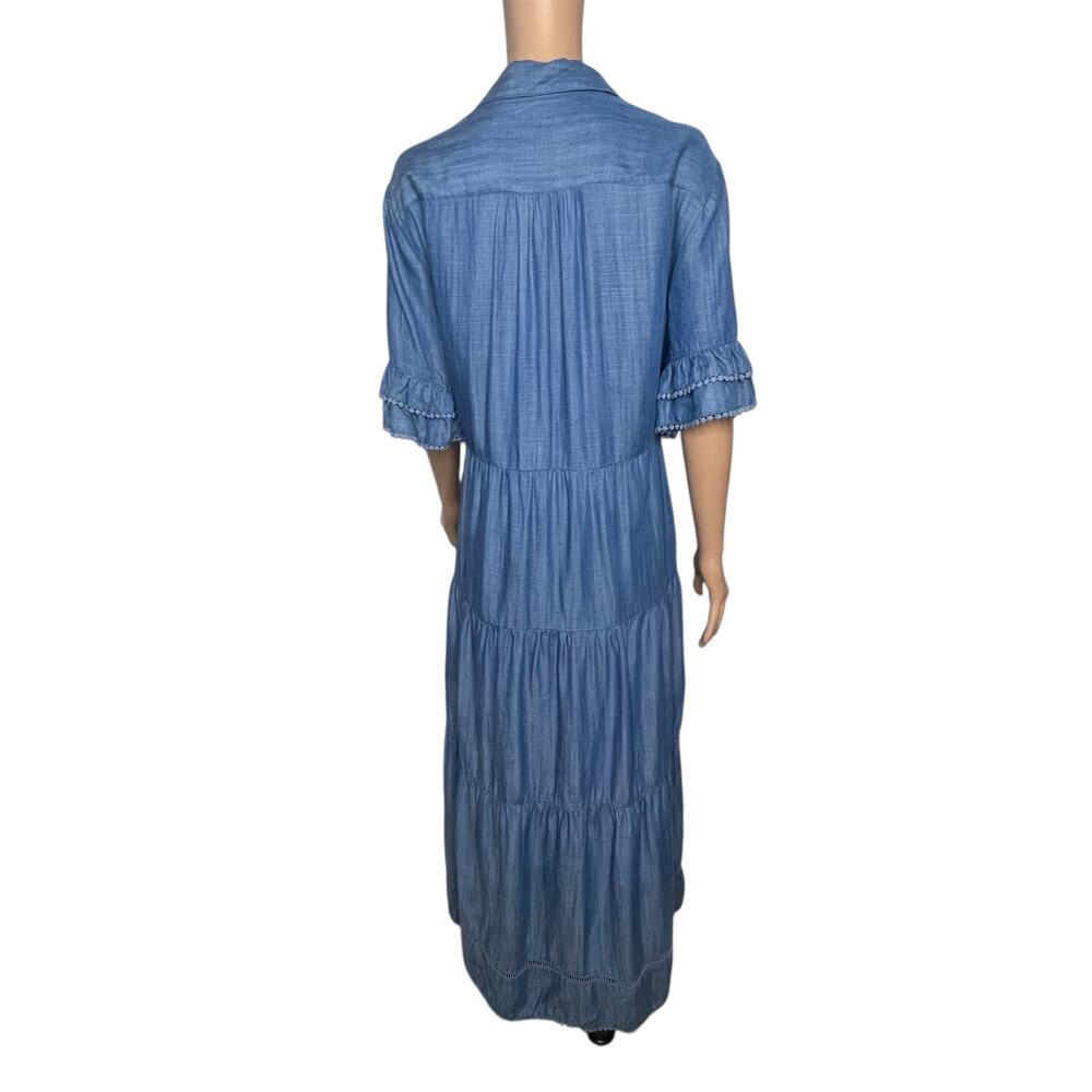 Chico's Tiered Tencel Maxi Dress Blue size 3 US 16 Sundress - Picture 7 of 11